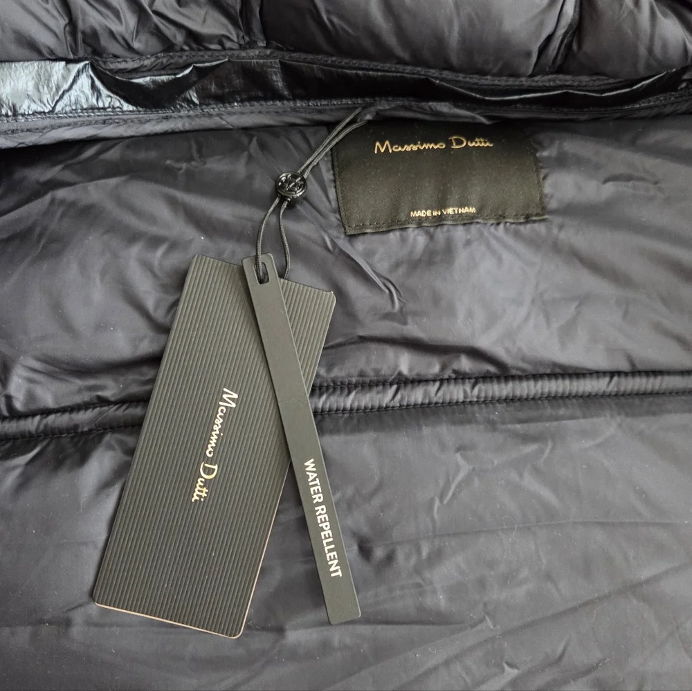 NWT - Massimo Dutti Women's Water Repellent Metallic Puffer Jacket - Size XL - Picture 12 of 15